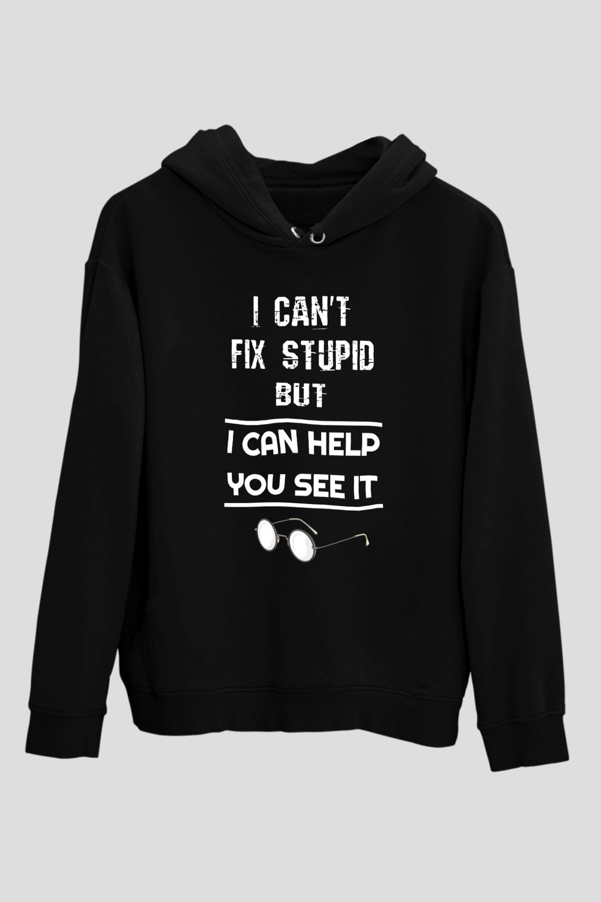 Gözlükçü Siyah Unisex Kapüşonlu Sweatshirt