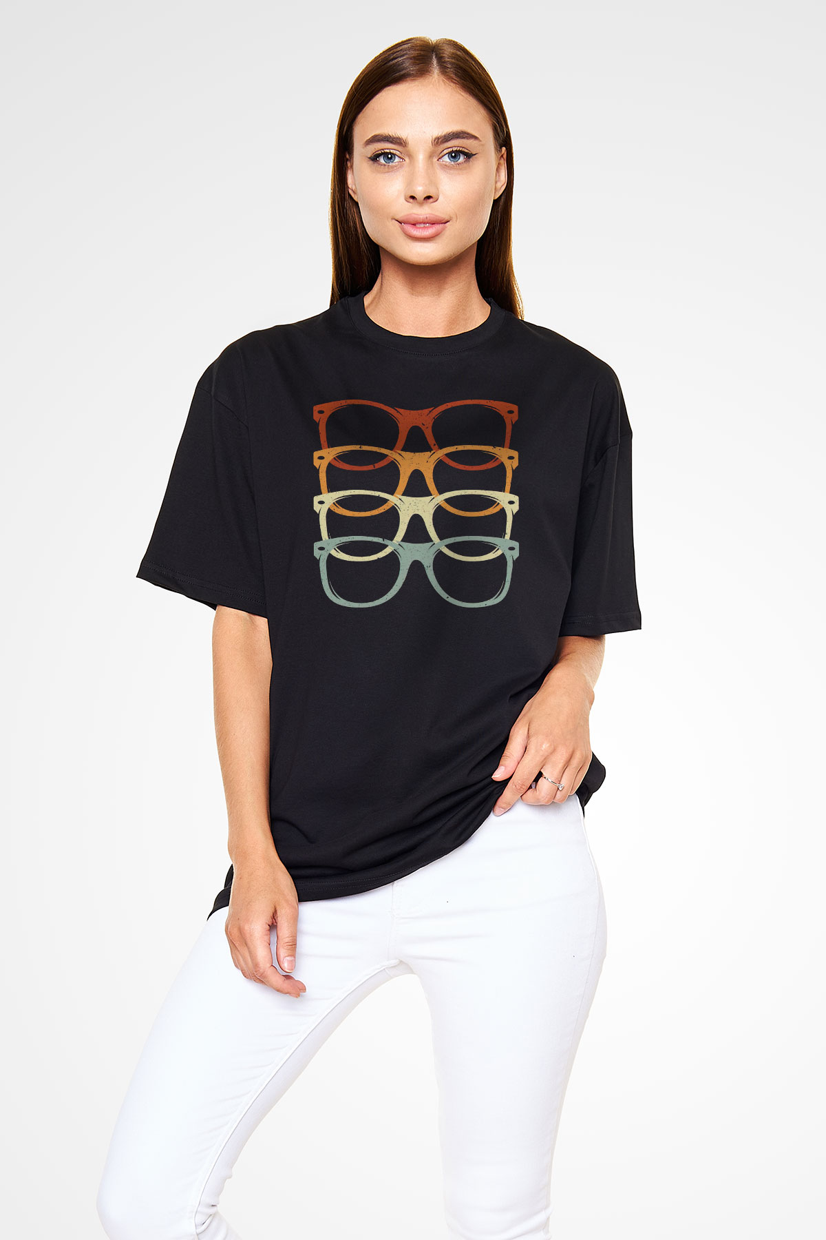 Gözlükçü Siyah Oversize Tişört Oversize T-shirt - TişörtFabrikası