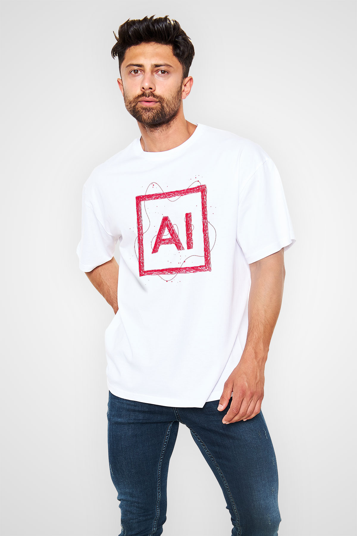 Grafiker Beyaz Oversize Tişört Oversize T-shirt - TişörtFabrikası