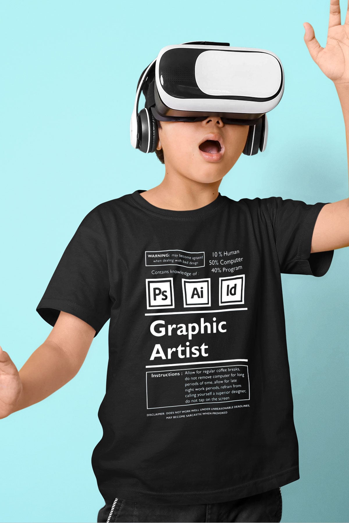 Grafiker Siyah Unisex Çocuk Tişört