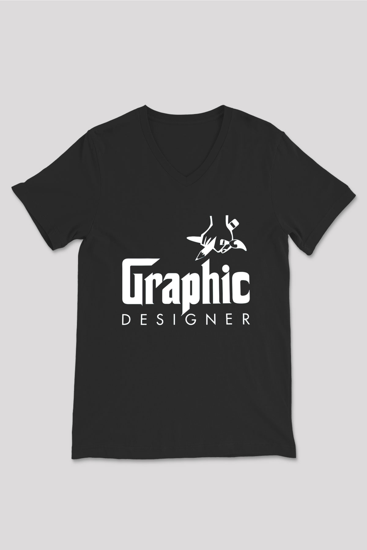 Grafiker Siyah Unisex V Yaka Tişört