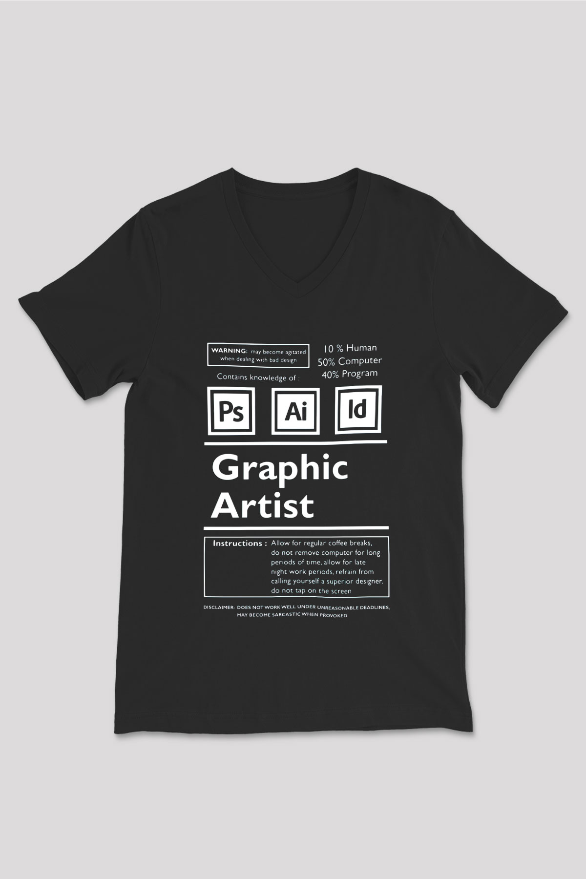 Grafiker Siyah Unisex V Yaka Tişört