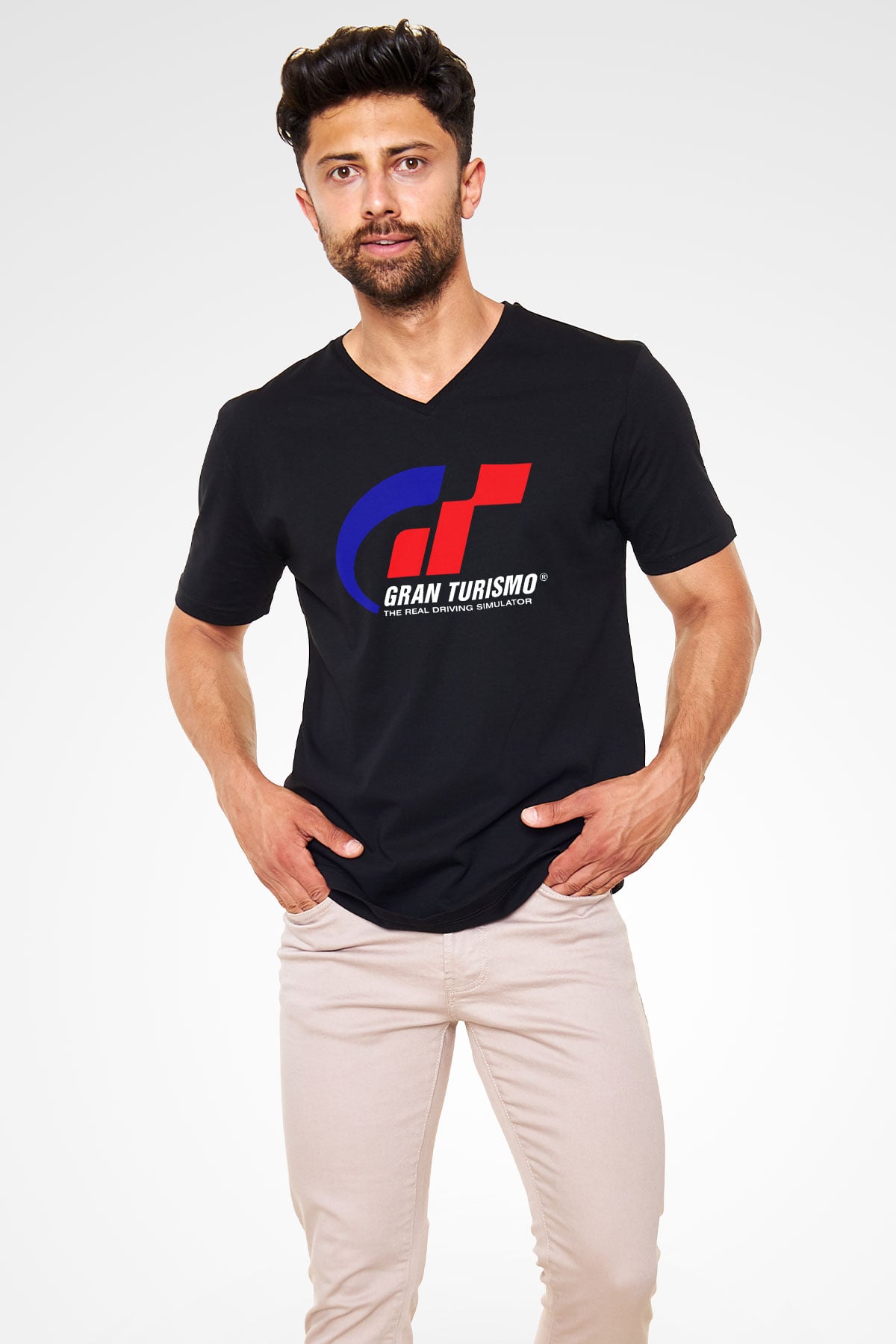 Gran Turismo Siyah Unisex V Yaka Tişört