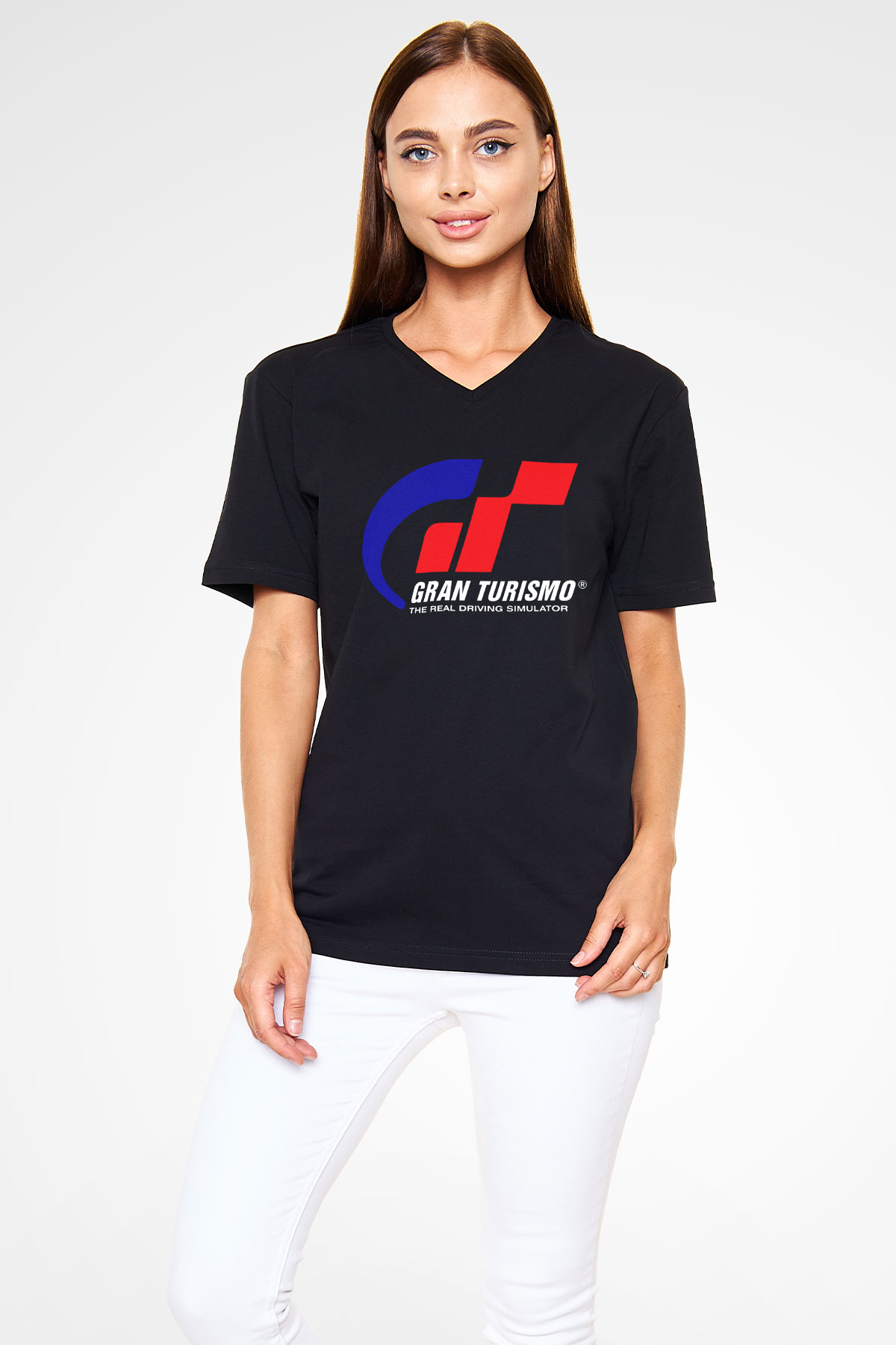 Gran Turismo Siyah Unisex V Yaka Tişört