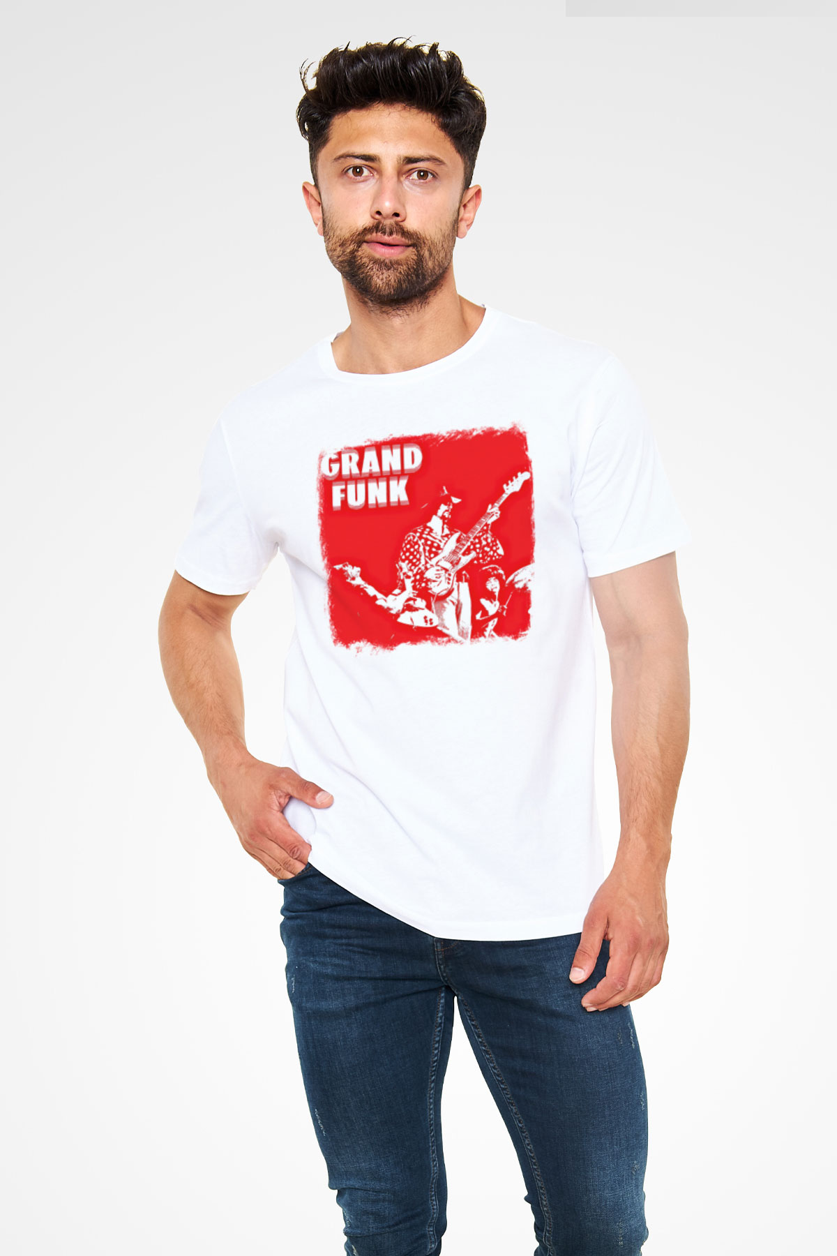 Grand Funk Railroad Baskılı Unisex Beyaz Tişört
