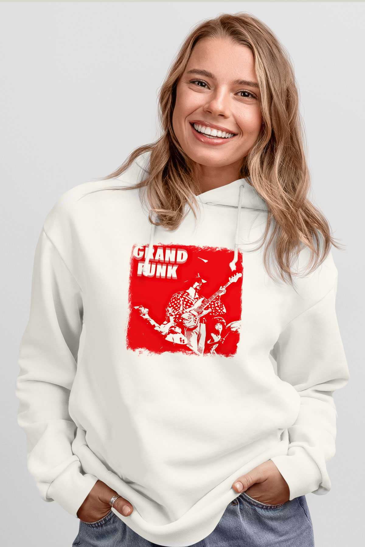 Grand Funk Railroad Baskılı Unisex Beyaz Hoodie