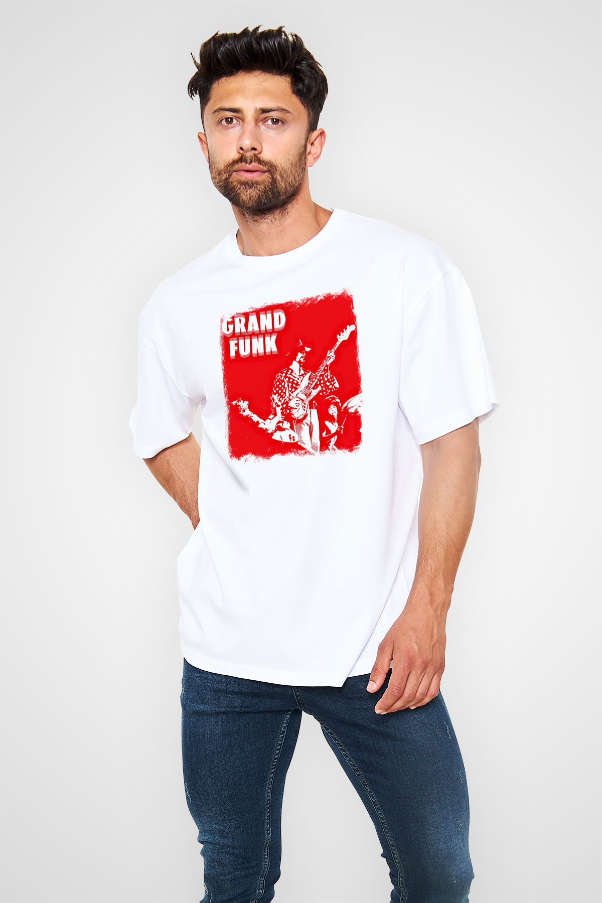 Grand Funk Railroad Baskılı Unisex Beyaz Oversize Tişört
