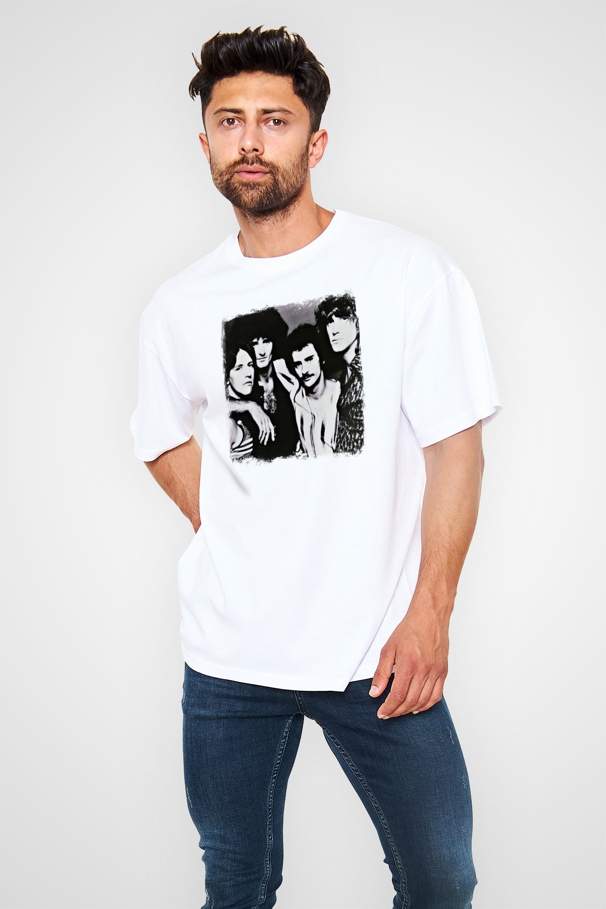 Grand Funk Railroad Baskılı Unisex Beyaz Oversize Tişört