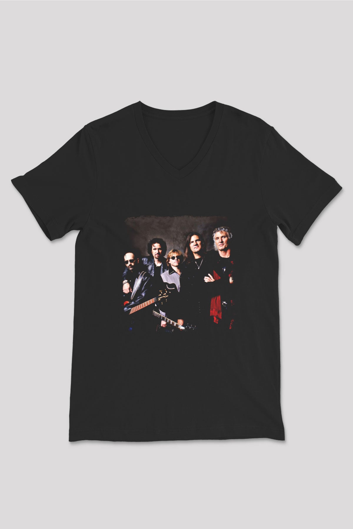 Grand Funk Railroad Baskılı Unisex Siyah V Yaka Tişört