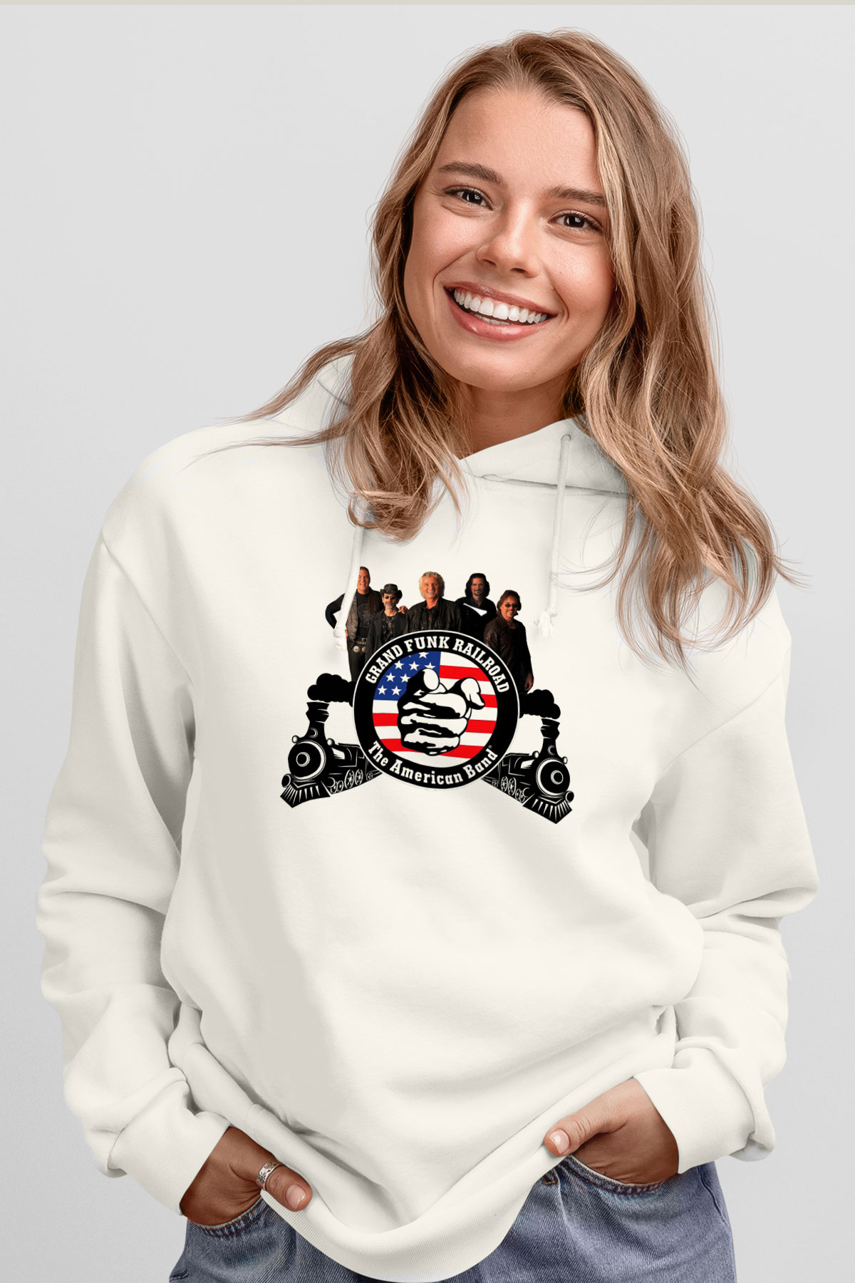 Grand Funk Railroad Beyaz Unisex Kapşonlu Sweatshirt