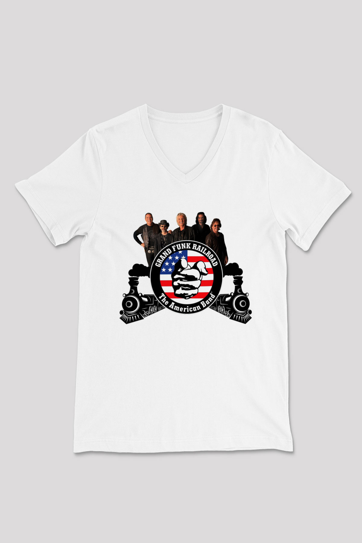 Grand Funk Railroad Beyaz Unisex V Yaka Tişört T-Shirt