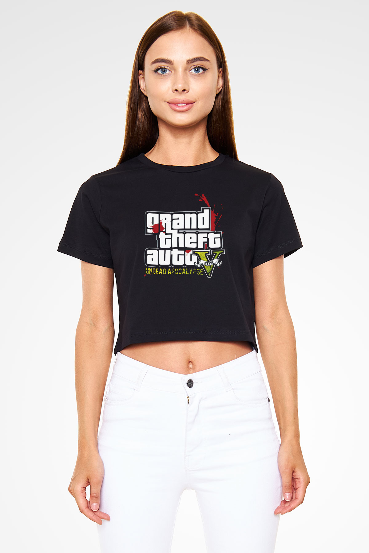 Grand Theft Auto Beyaz  Crop Top Tişört