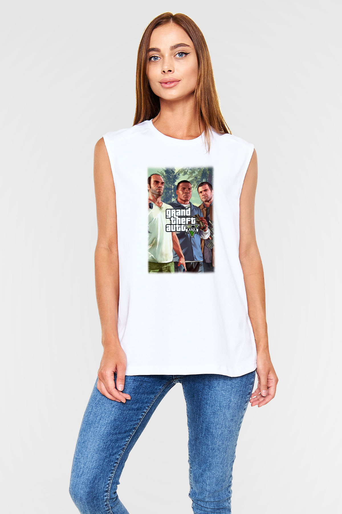 Grand Theft Auto Beyaz Unisex Kolsuz Tişört