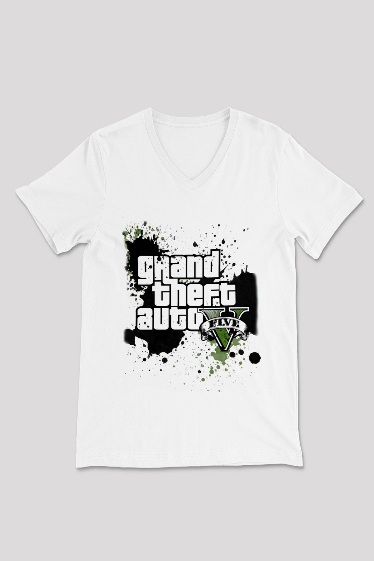 Grand Theft Auto Beyaz Unisex V Yaka Tişört T-Shirt