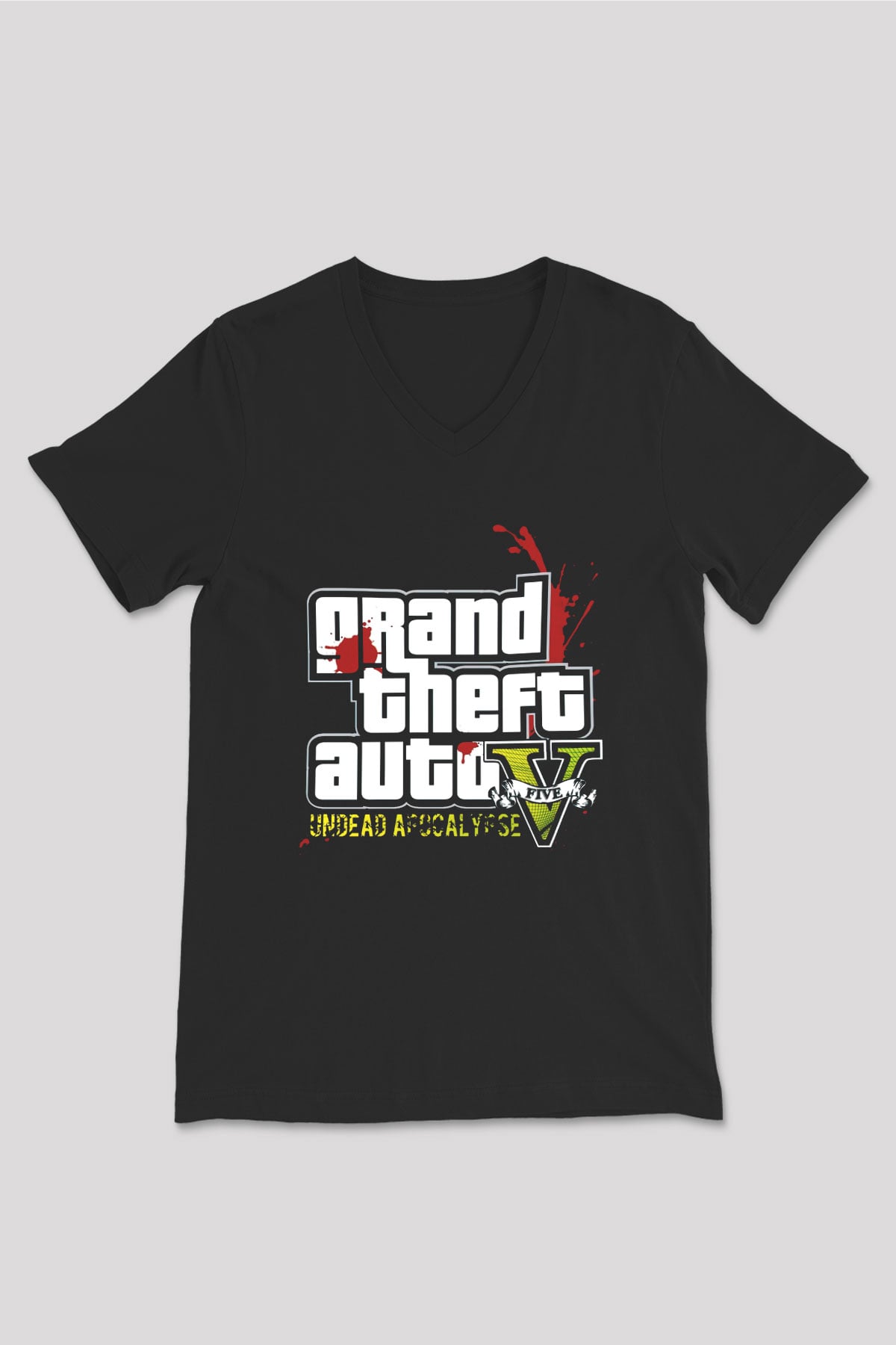 Grand Theft Auto Beyaz Unisex V Yaka Tişört
