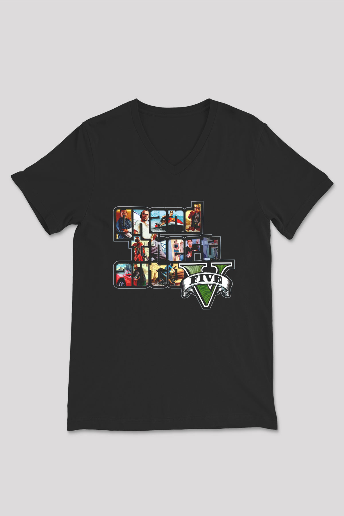 Grand Theft Auto Siyah Unisex V Yaka Tişört