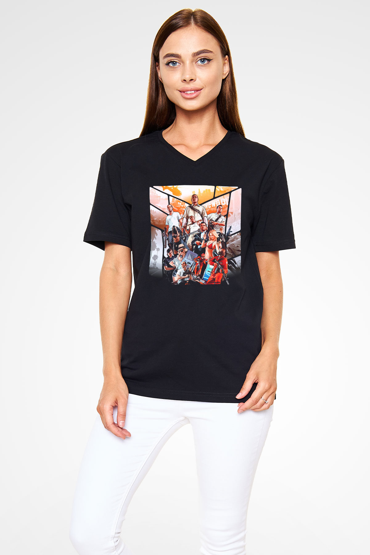 Grand Theft Auto Siyah Unisex V Yaka Tişört