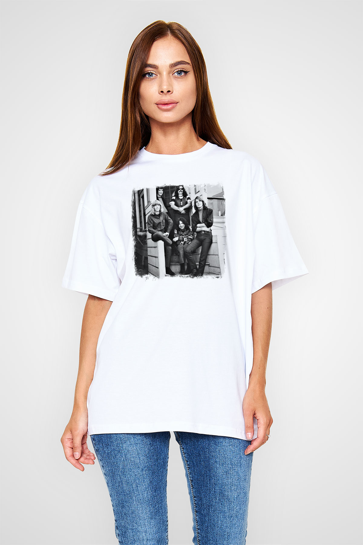 Grateful Dead Baskılı Unisex Beyaz Oversize Tişört