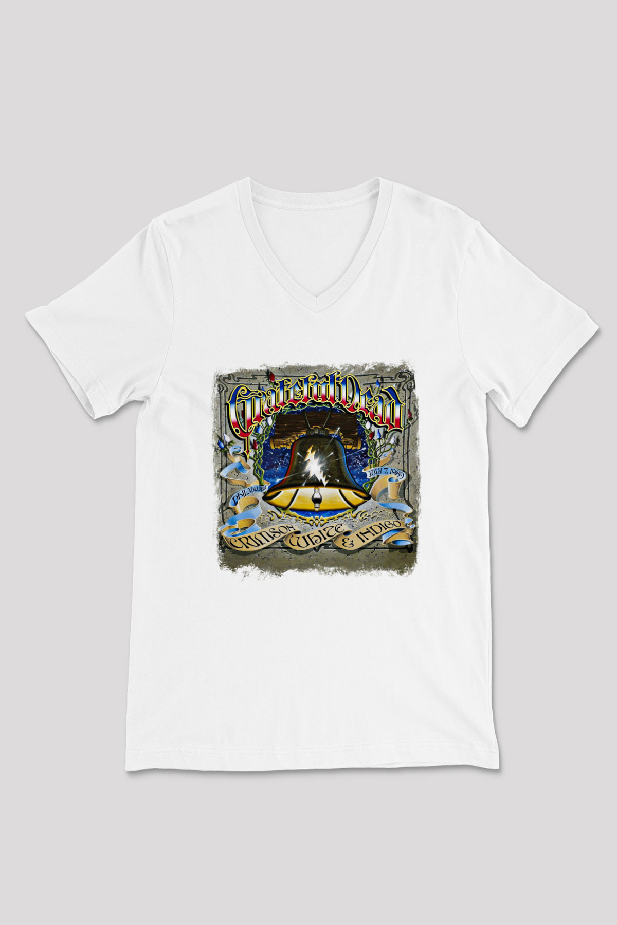 Grateful Dead Baskılı Unisex Beyaz V Yaka Tişört