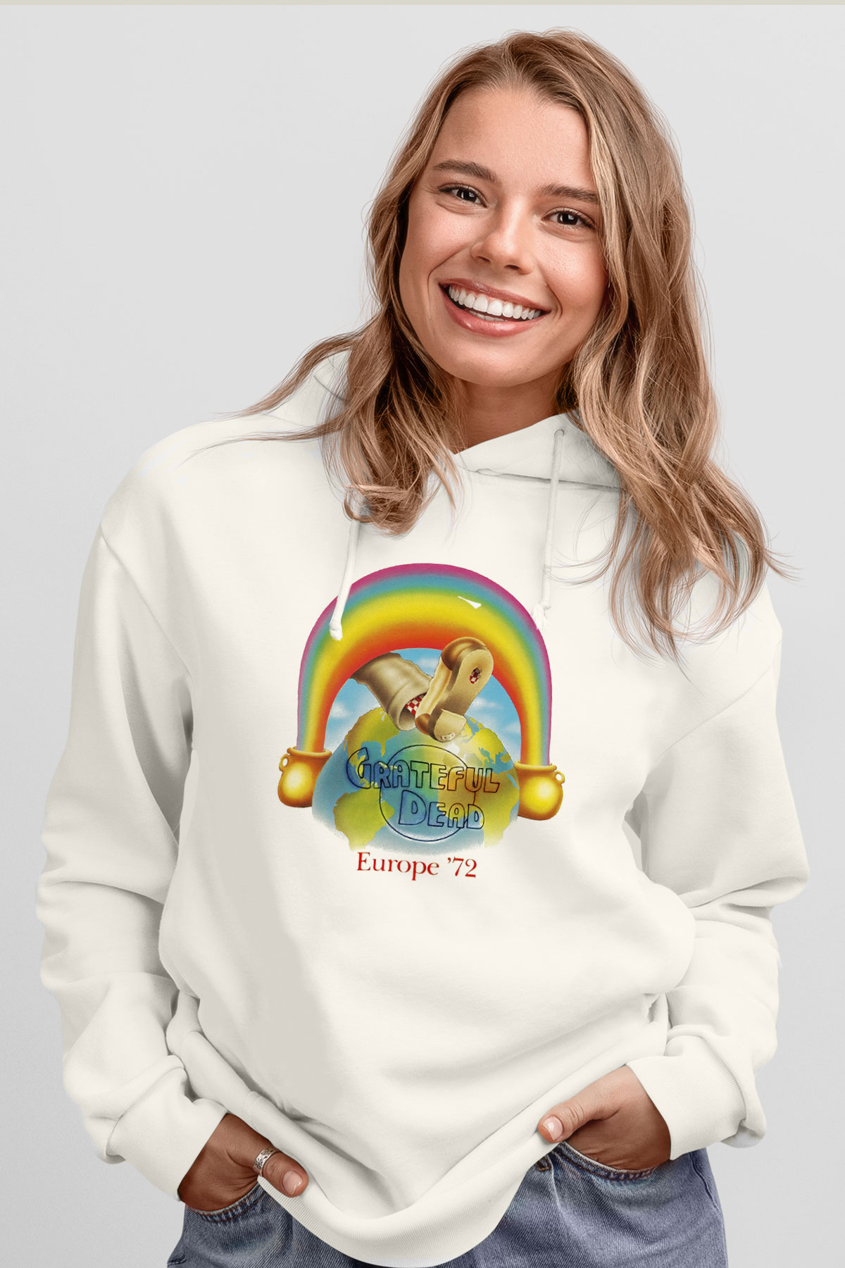 Grateful Dead Beyaz Unisex Kapşonlu Sweatshirt