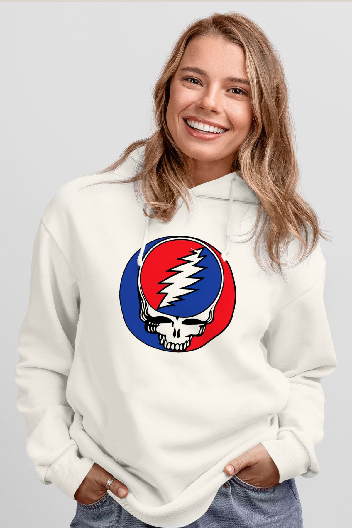 Grateful Dead Beyaz Unisex Kapşonlu Sweatshirt