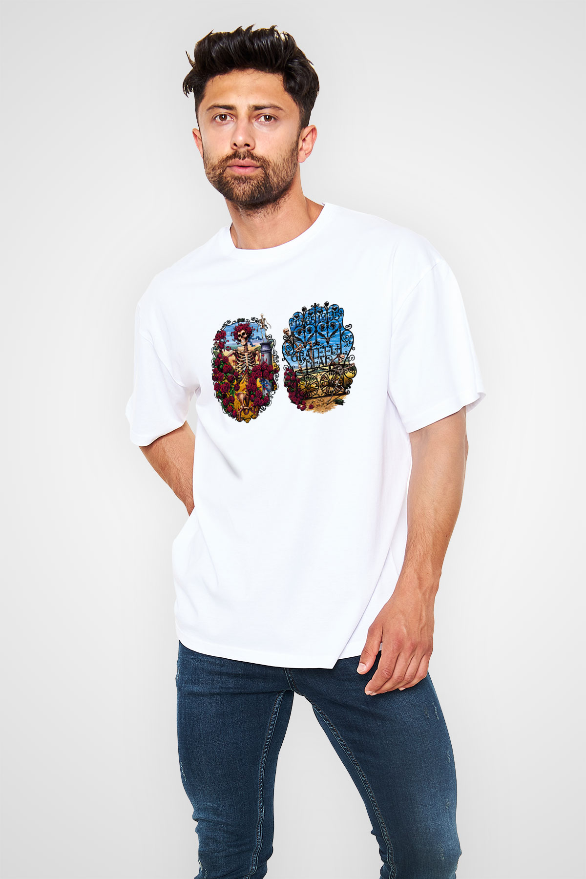Grateful Dead Beyaz Unisex Oversize Tişört T-Shirt