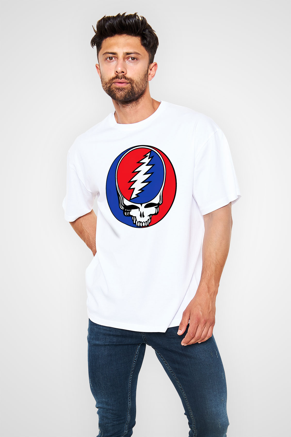 Grateful Dead Beyaz Unisex Oversize Tişört T-Shirt