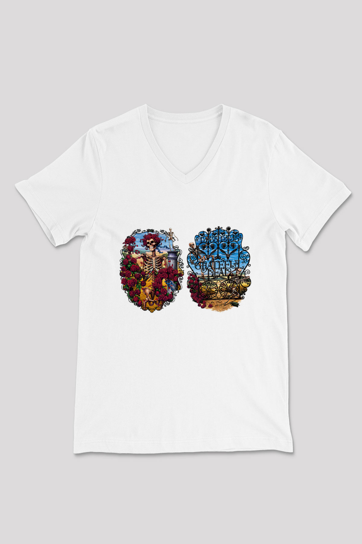 Grateful Dead Beyaz Unisex V Yaka Tişört T-Shirt