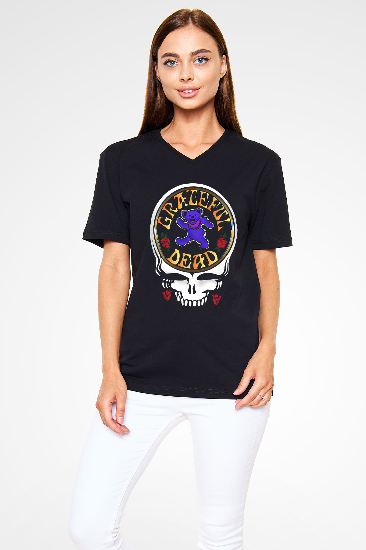 Grateful Dead Siyah Unisex V Yaka Tişört T-Shirt