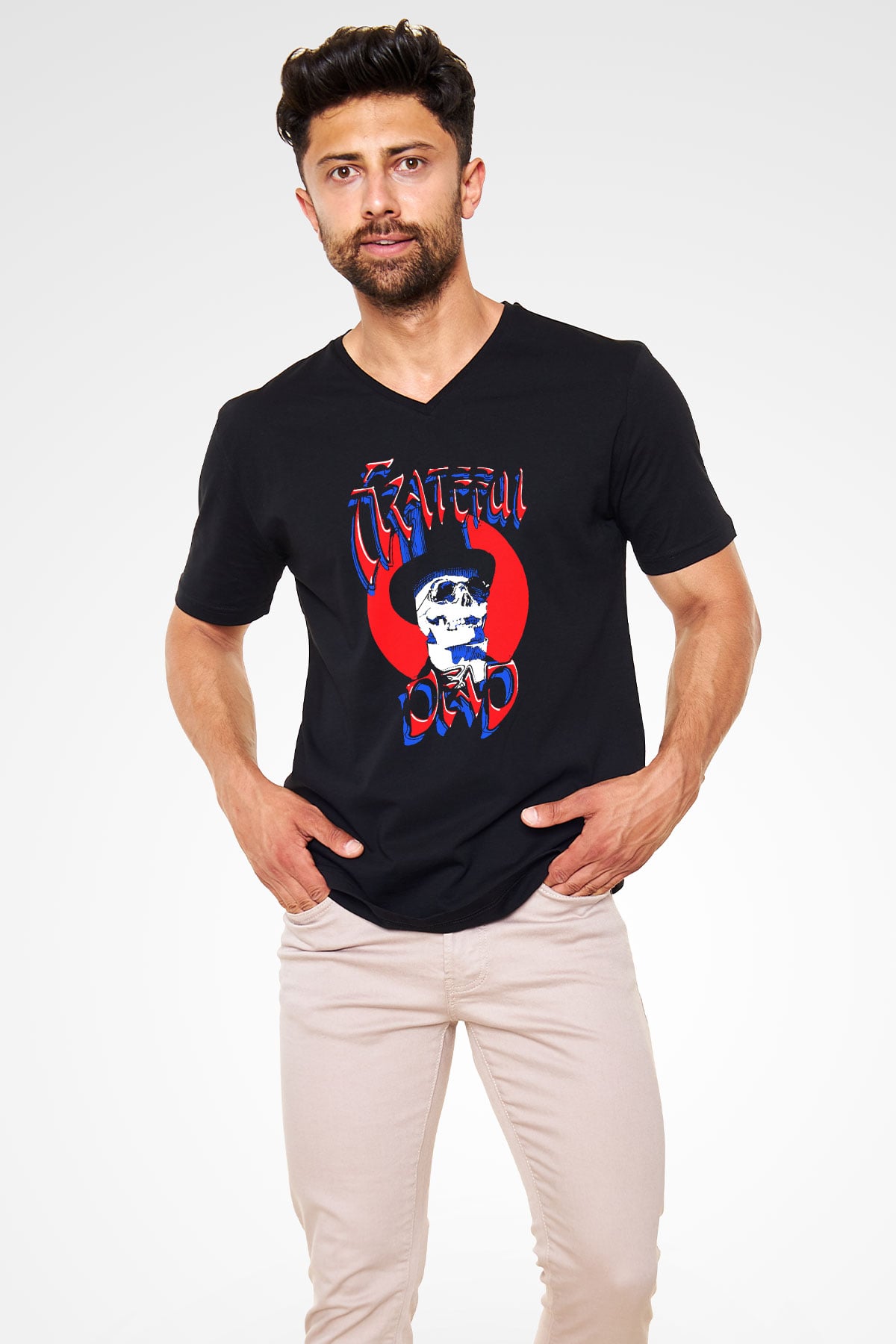 Grateful Dead Siyah Unisex V Yaka Tişört T-Shirt