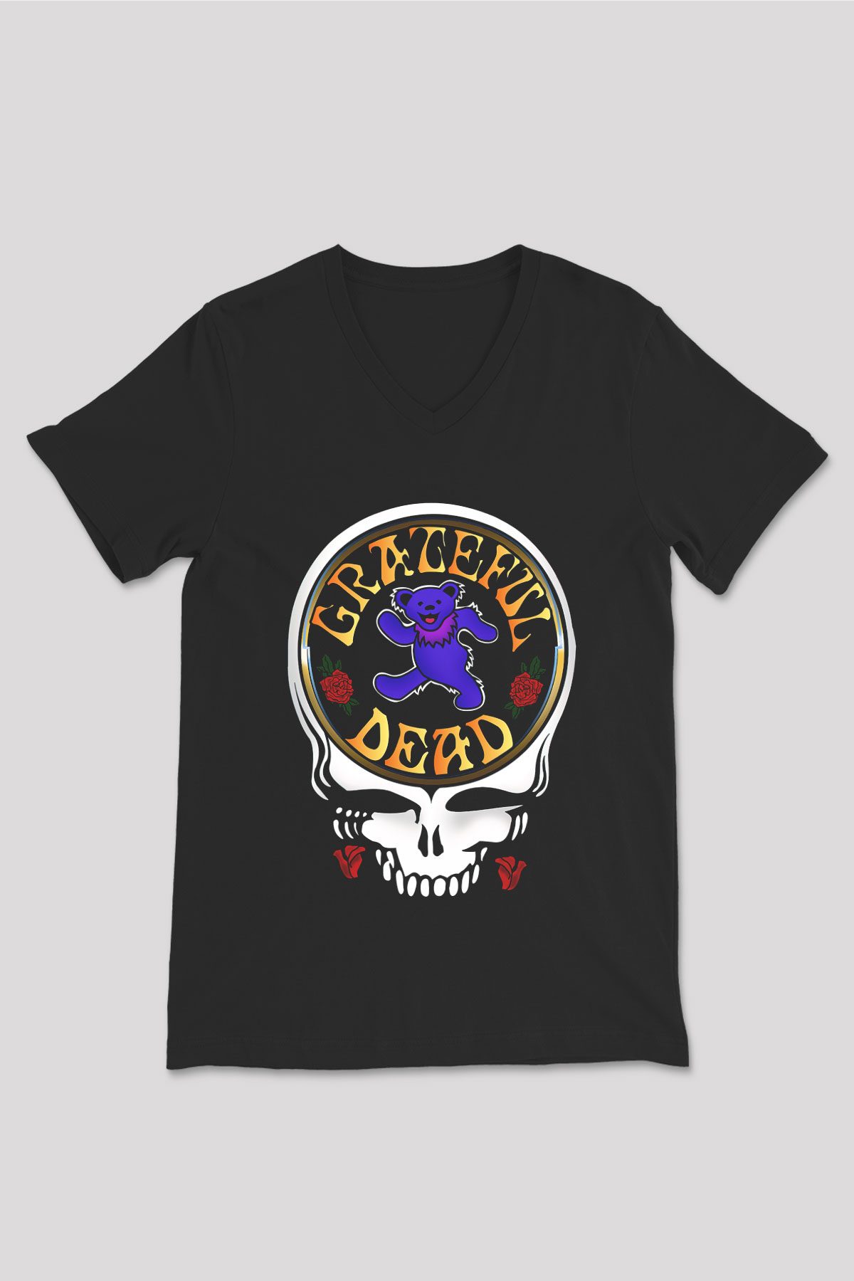 Grateful Dead Siyah Unisex V Yaka Tişört T-Shirt