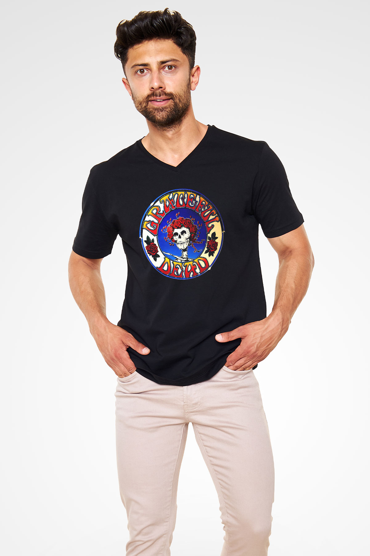 Grateful Dead Siyah Unisex V Yaka Tişört T-Shirt