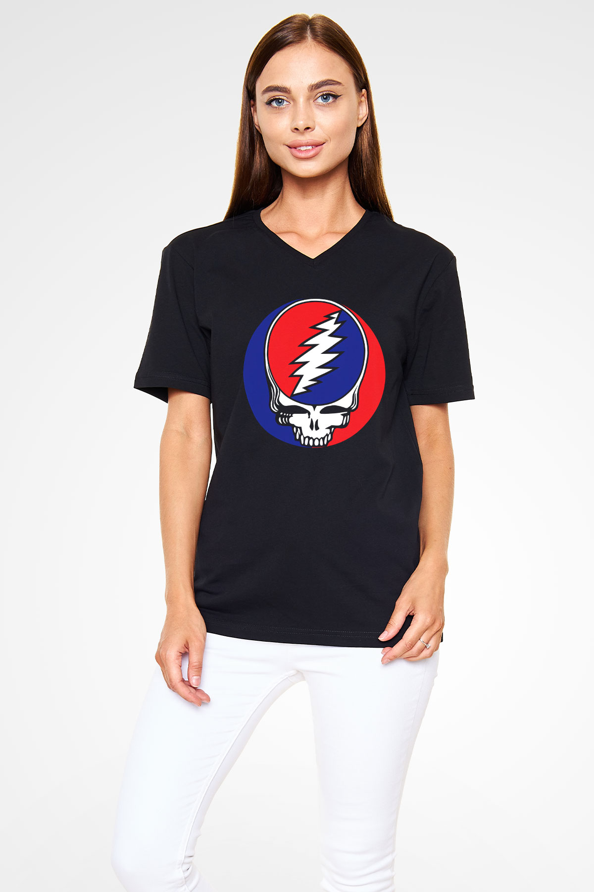 Grateful Dead Siyah Unisex V Yaka Tişört T-Shirt