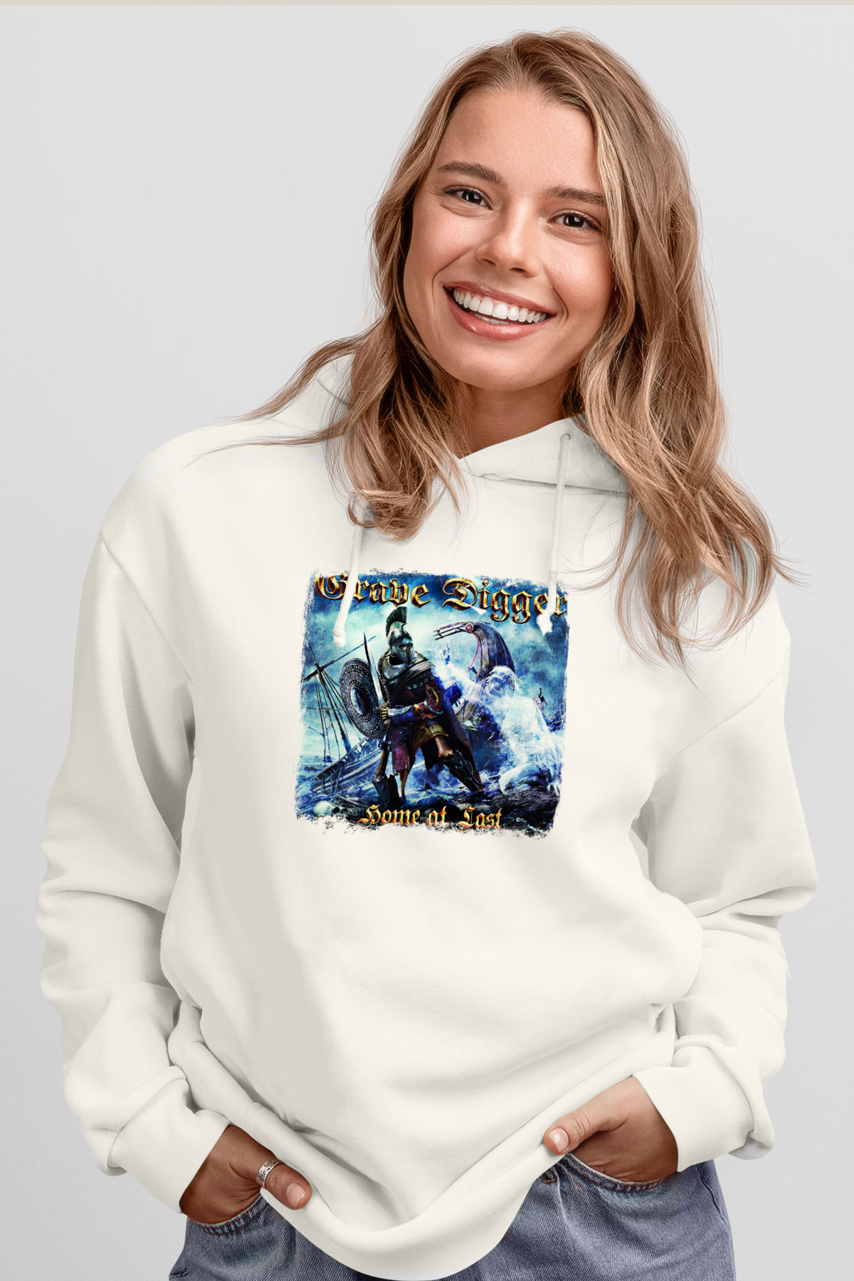 Grave Digger Baskılı Unisex Beyaz Hoodie