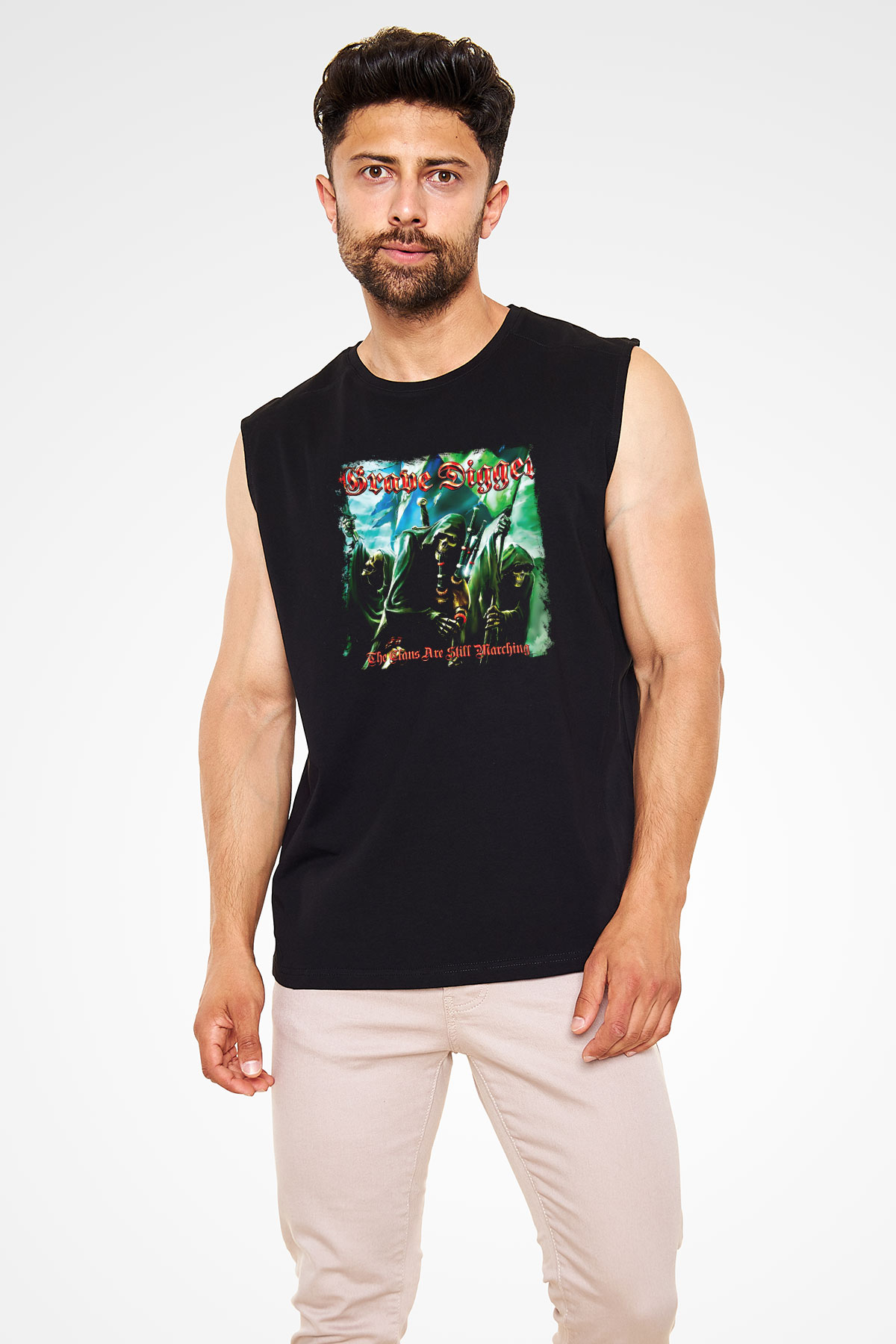 Grave Digger Baskılı Unisex Siyah Kolsuz Tişört