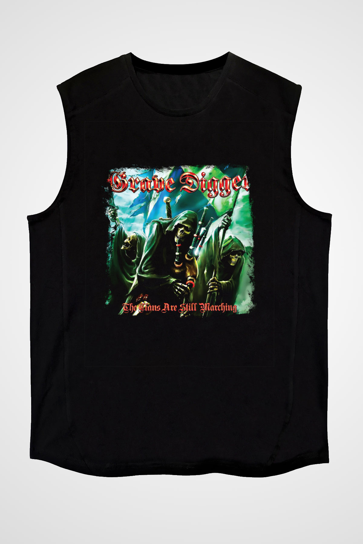Grave Digger Baskılı Unisex Siyah Kolsuz Tişört