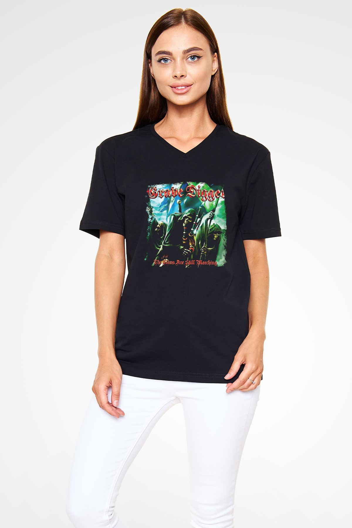 Grave Digger Baskılı Unisex Siyah V Yaka Tişört