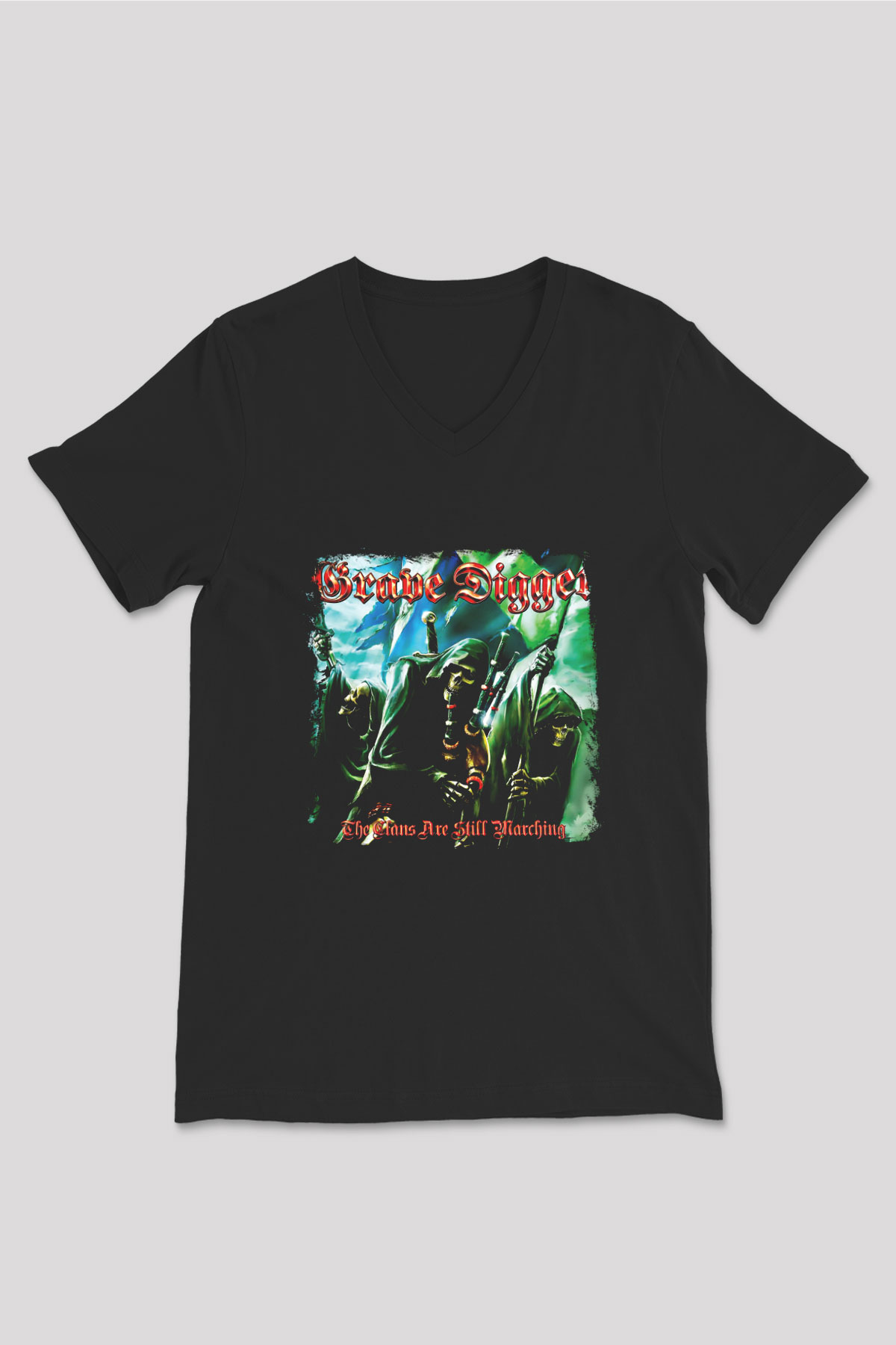 Grave Digger Baskılı Unisex Siyah V Yaka Tişört