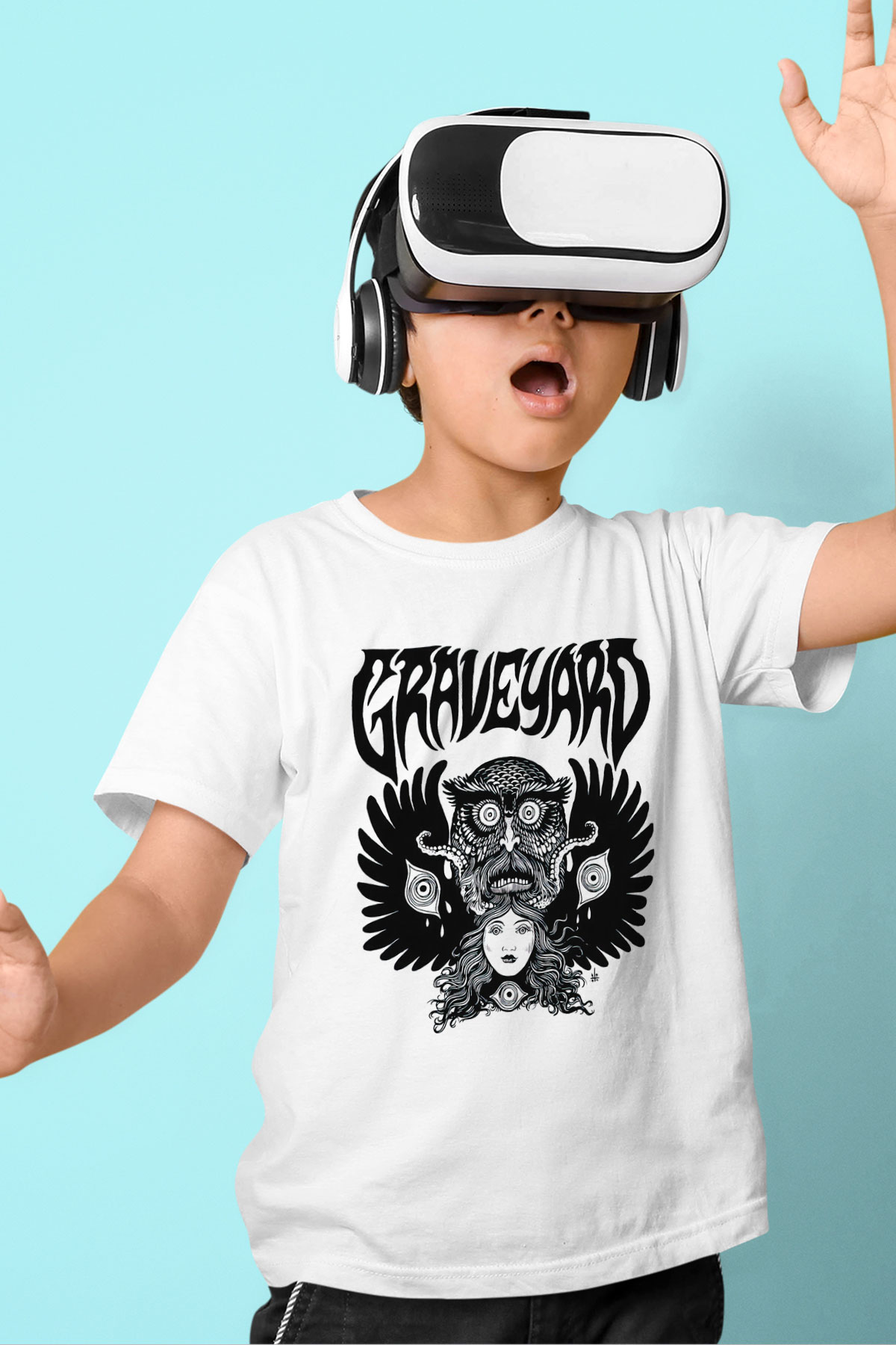 Graveyard Baskılı Beyaz Unisex Çocuk Tişört