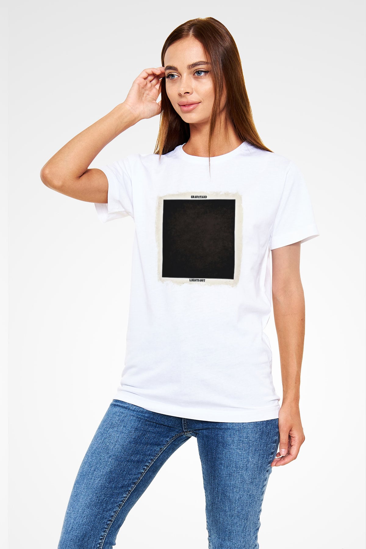 Graveyard Baskılı Unisex Beyaz Tişört