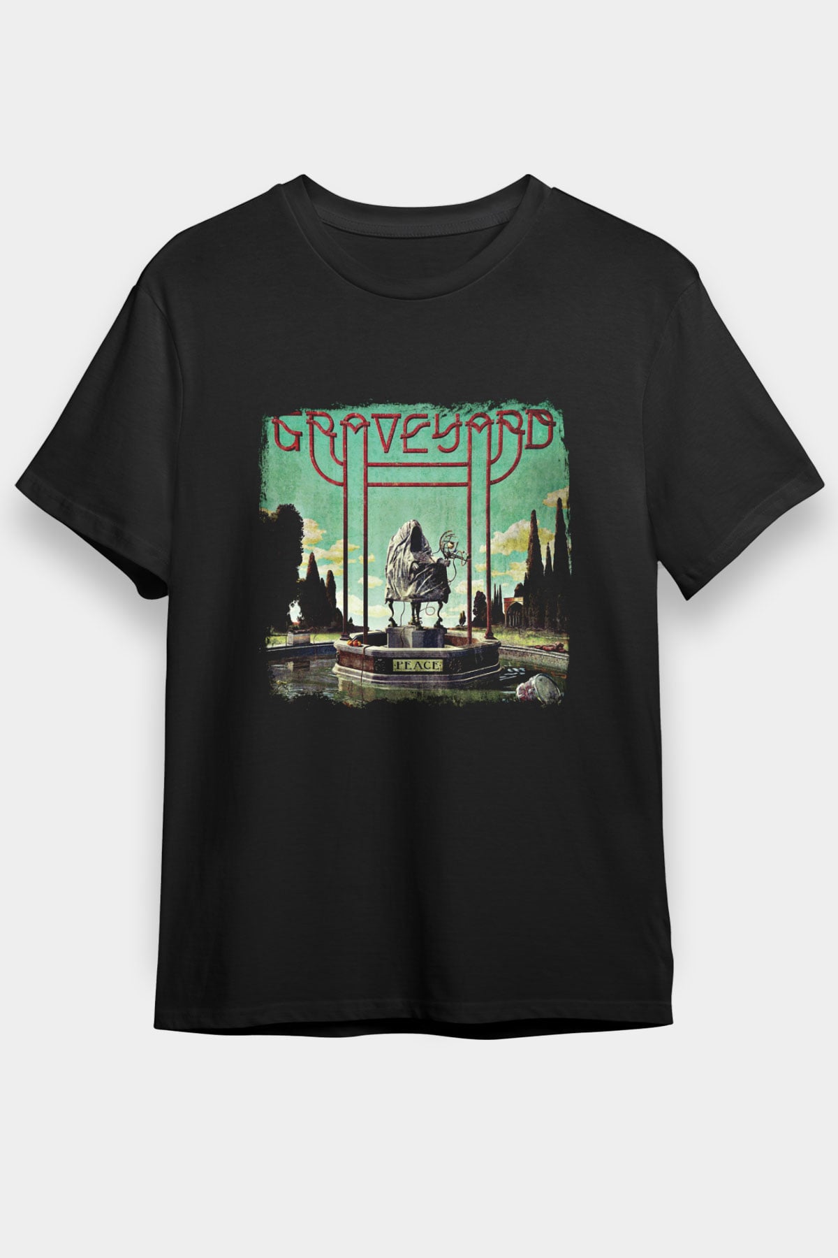 Graveyard Baskılı Unisex Siyah Tişört