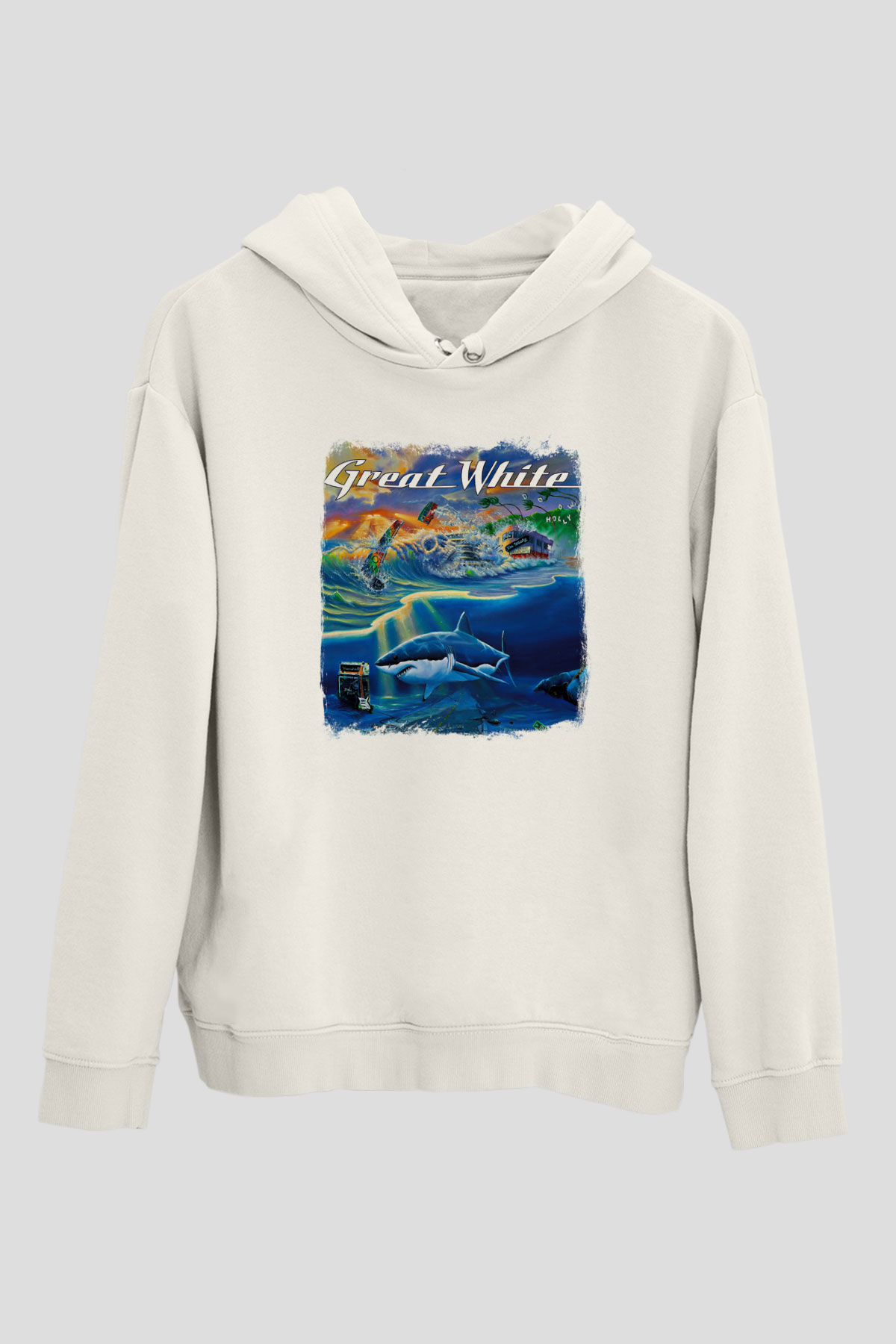 Great White Baskılı Unisex Beyaz Hoodie