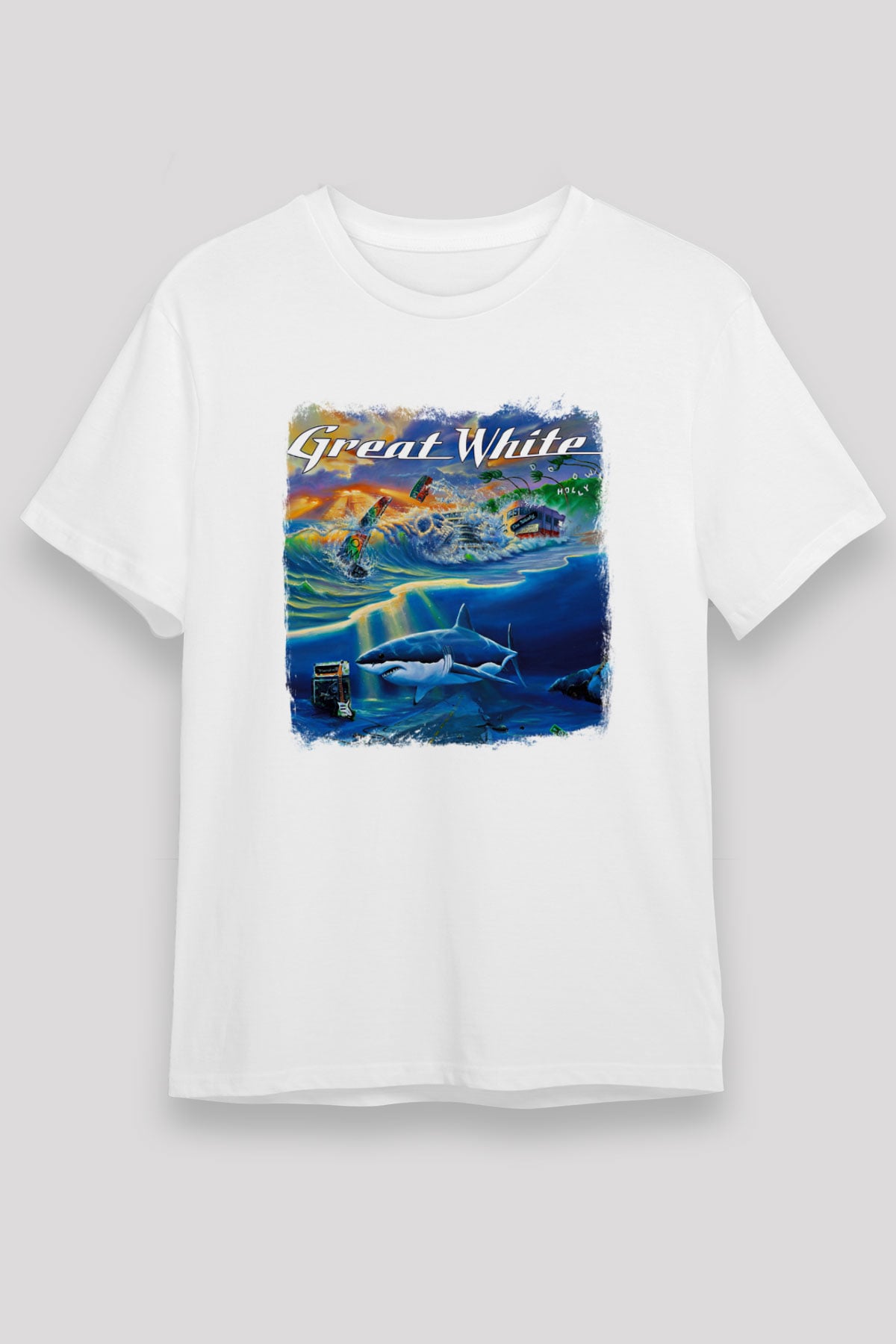 Great White Baskılı Unisex Beyaz Tişört