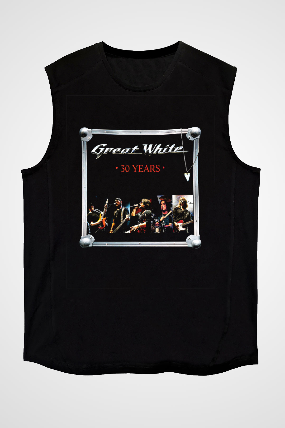 Great White Baskılı Unisex Siyah Kolsuz Tişört