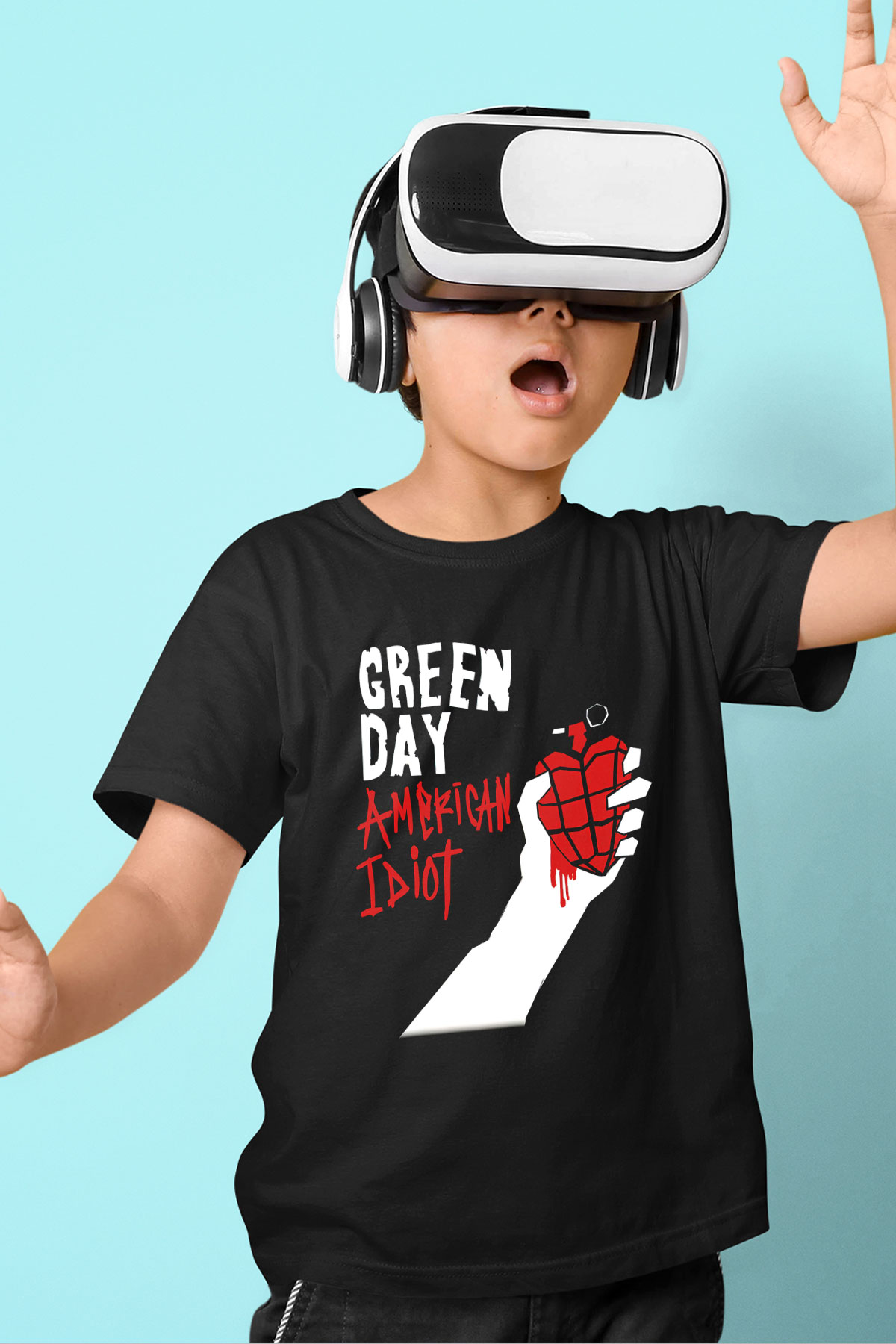 Green Day Baskılı Siyah Unisex Çocuk Tişört
