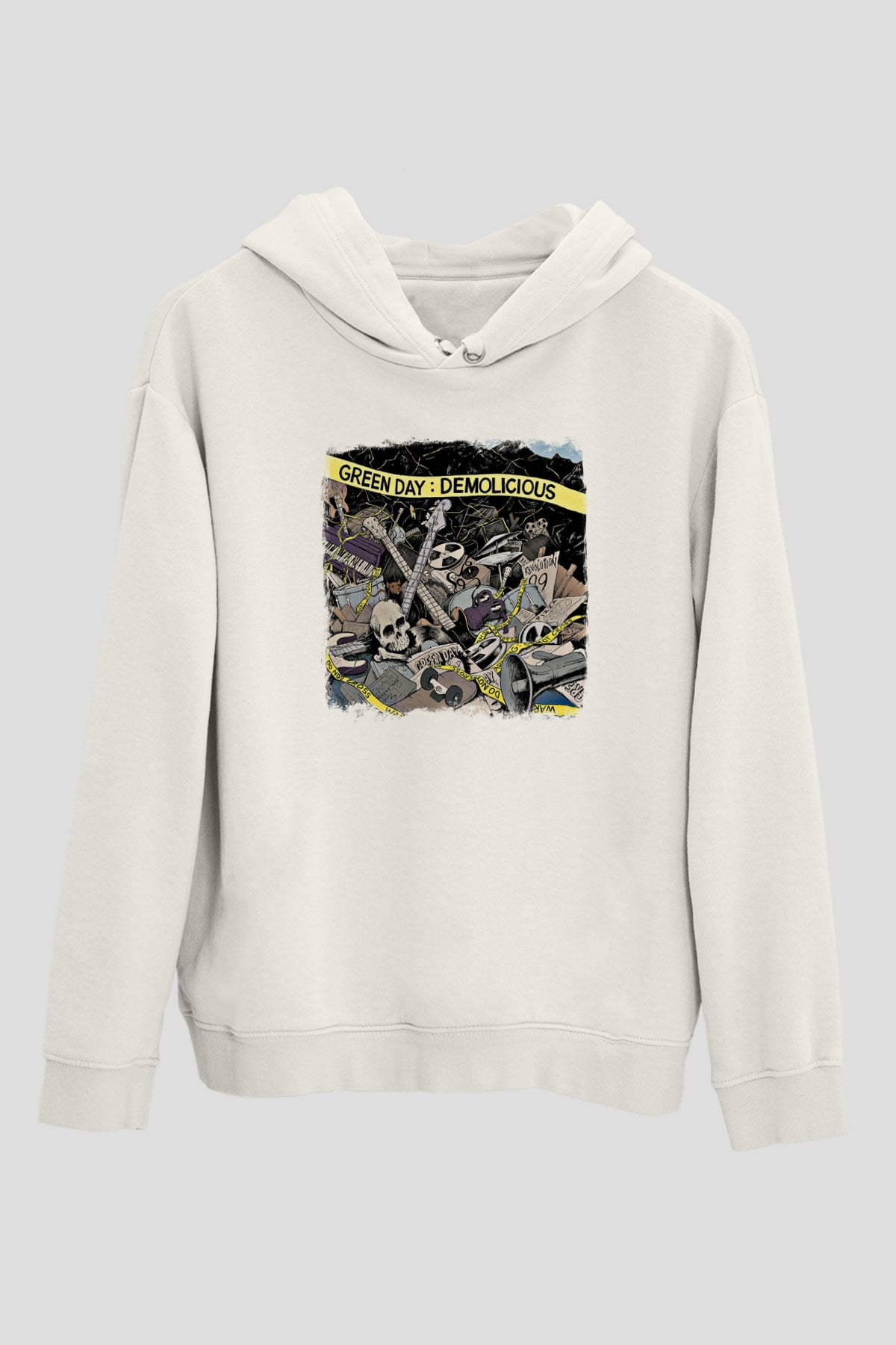 Green Day Baskılı Unisex Beyaz Hoodie
