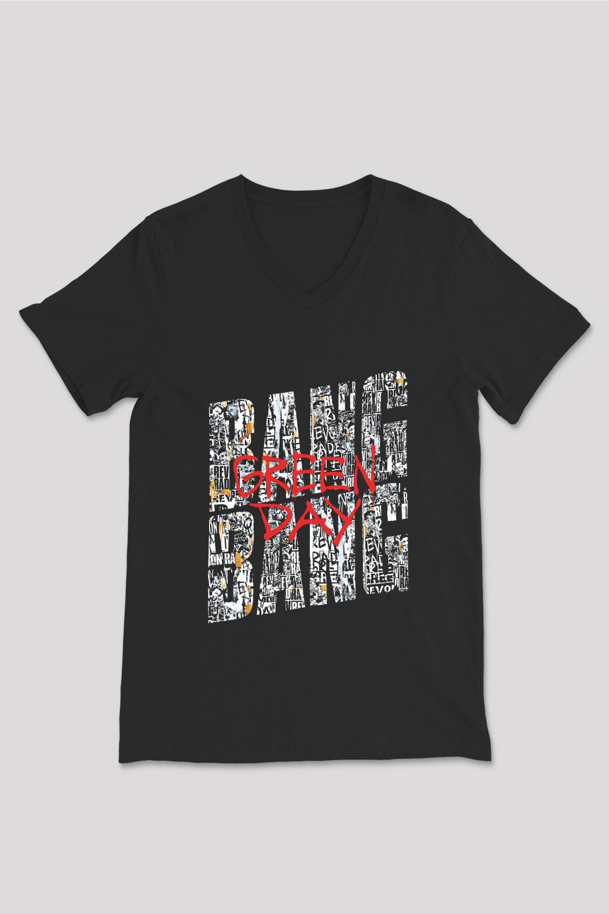 Green Day Baskılı Unisex Siyah V Yaka Tişört