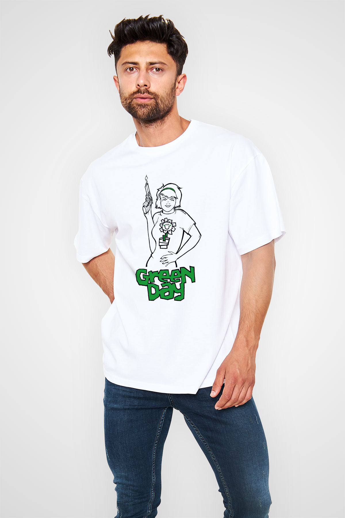Green Day Beyaz Unisex Oversize Tişört T-Shirt