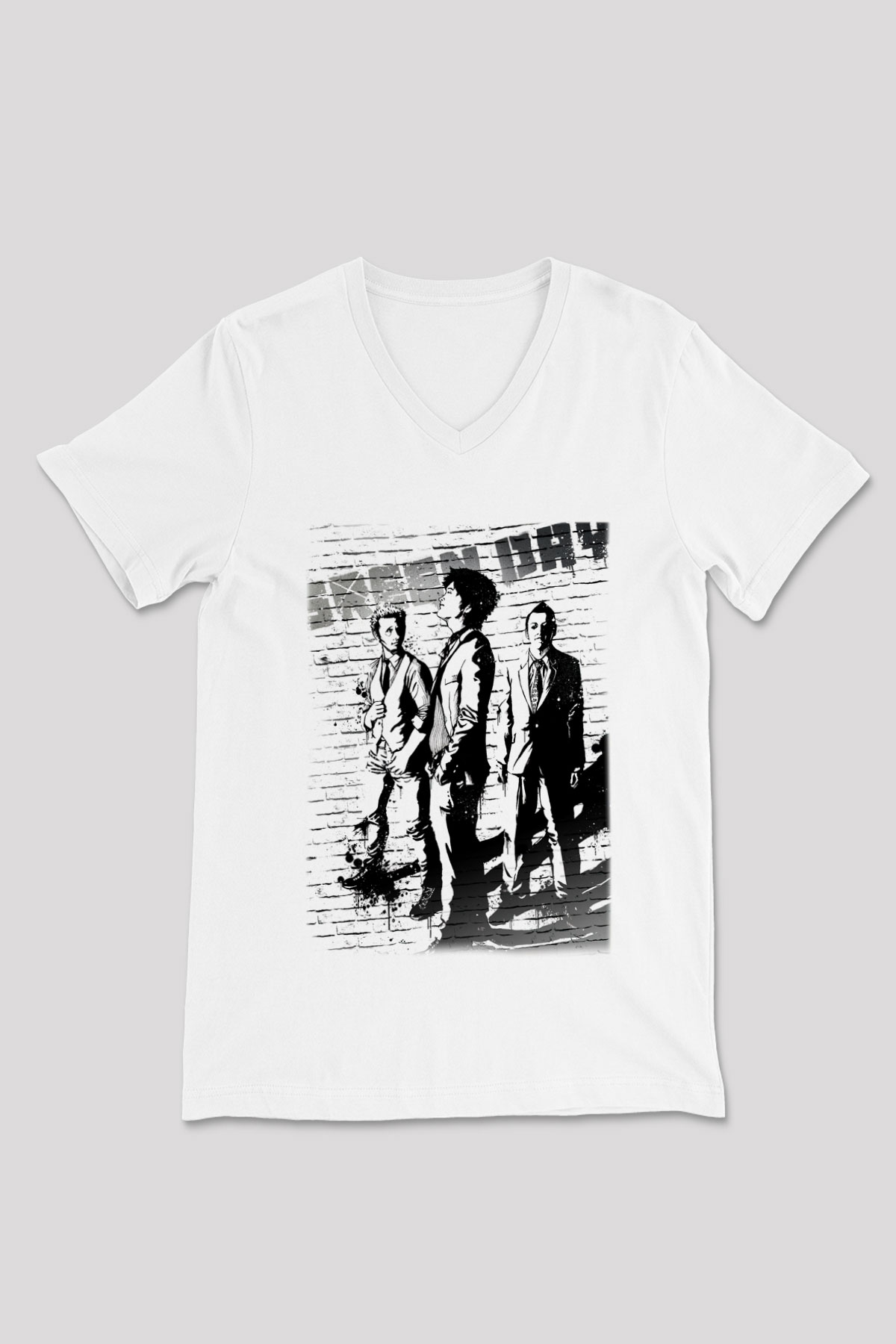 Green Day Beyaz Unisex V Yaka Tişört