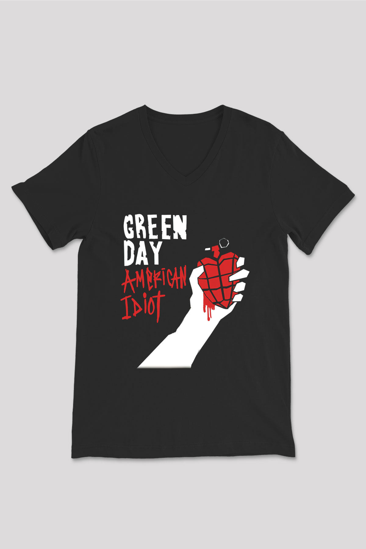 Green Day Siyah Unisex V Yaka Tişört T-Shirt